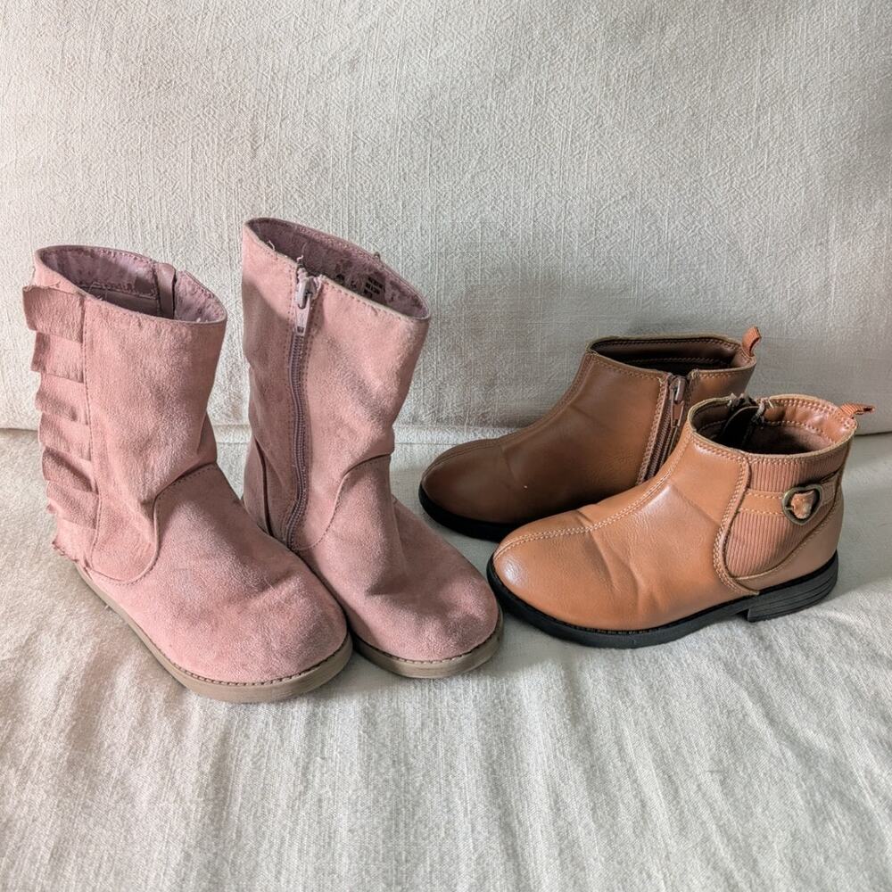 Girls' Boot Bundle Size 11 - Cat & Jack Pink Boots & Carters Tan Booties